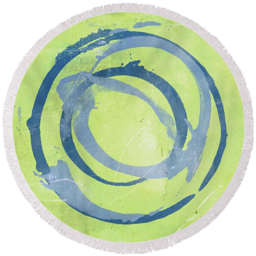 Green Round Beach Towel featuring the painting Green Blue by Julie Niemela