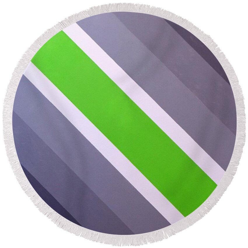 Bold Graphics Round Beach Towel featuring the painting Green Chevron by Thomas Gronowski