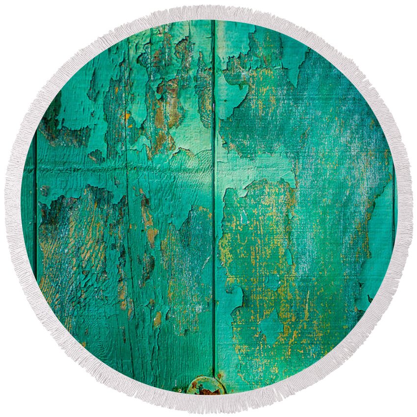 Weathered Round Beach Towel featuring the photograph Green Door - Carmel by the Sea by David Smith