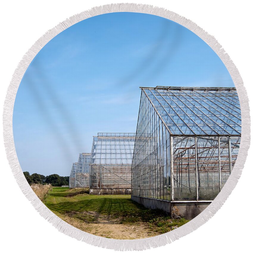 Aarhus Round Beach Towel featuring the photograph Greenhouses by Antony McAulay