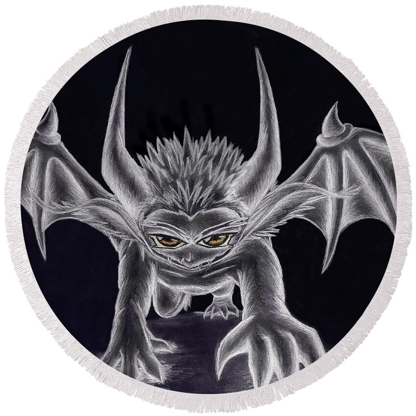 Demon Round Beach Towel featuring the painting Grevil Silvered by Shawn Dall