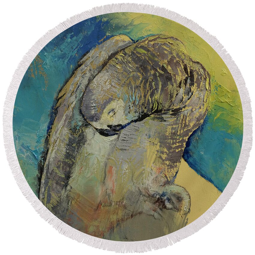 Abstract Round Beach Towel featuring the painting Grey Parrot by Michael Creese