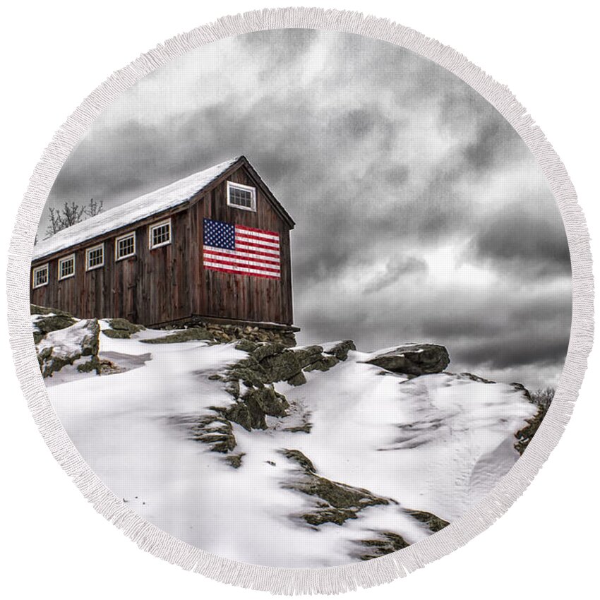 Greyledge Farm Round Beach Towel featuring the photograph Greyledge Farm After the Storm by John Vose