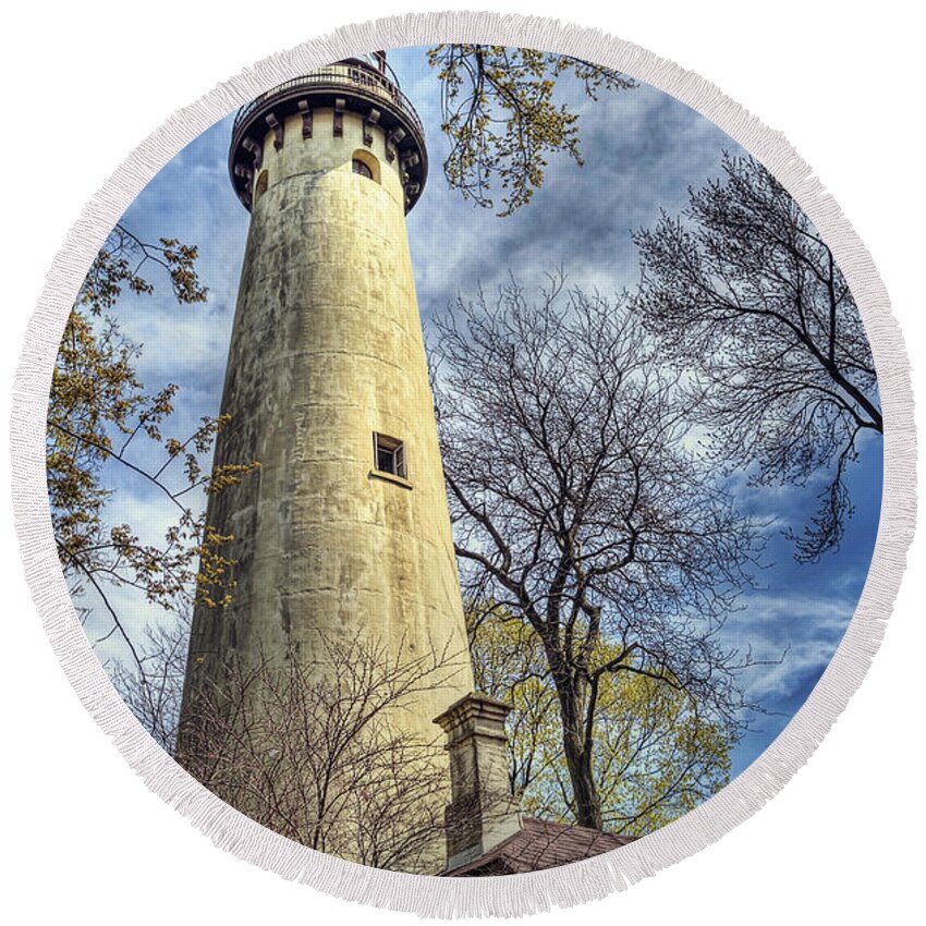 Lighthouse Round Beach Towel featuring the photograph Grosse Point Lighthouse Color by Scott Norris