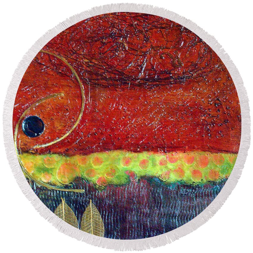 Earth Tones Round Beach Towel featuring the painting Grounded by Phyllis Howard