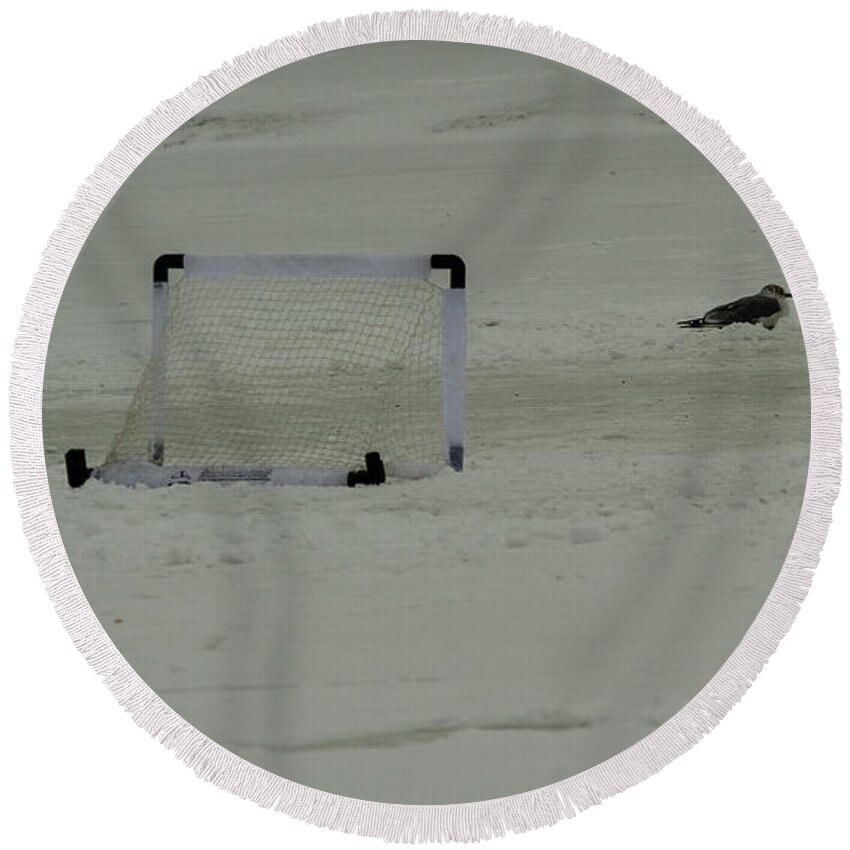 Jfk Park Round Beach Towel featuring the photograph Guarding the goal post by SAURAVphoto Online Store