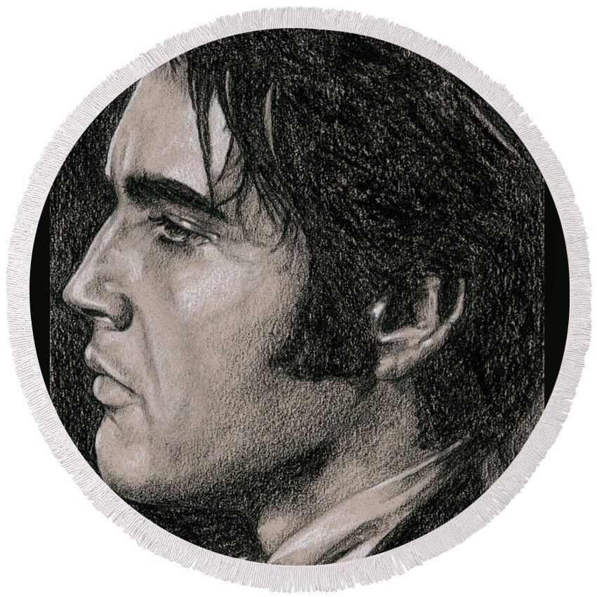 Elvis Round Beach Towel featuring the drawing Guitar Man by Rob De Vries