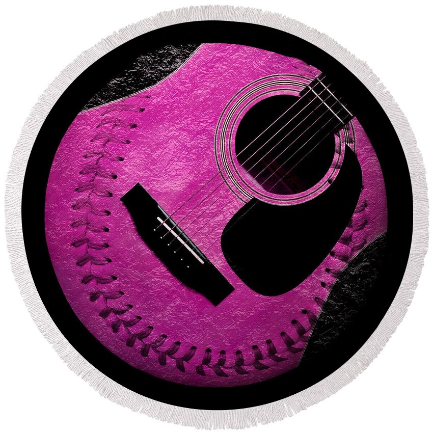 Baseball Round Beach Towel featuring the digital art Guitar Raspberry Baseball by Andee Design