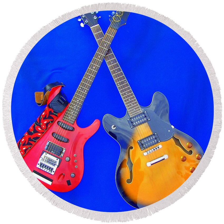 Electric Round Beach Towel featuring the photograph Double Heaven - Guitars at Rest by Steve Kearns