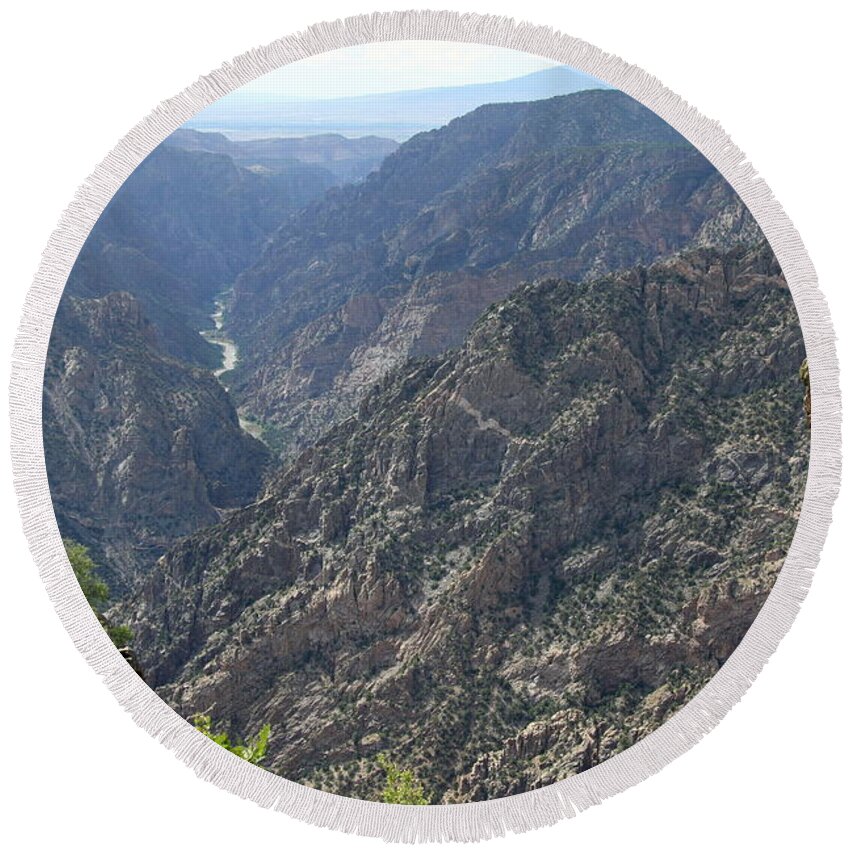 Black Canyon Round Beach Towel featuring the photograph Gunnison River Winding Through The Mountains by Christiane Schulze Art And Photography