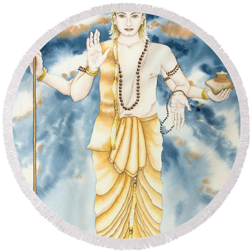 Vedic Astrology Round Beach Towel featuring the painting Guru Jupiter by Srishti Wilhelm