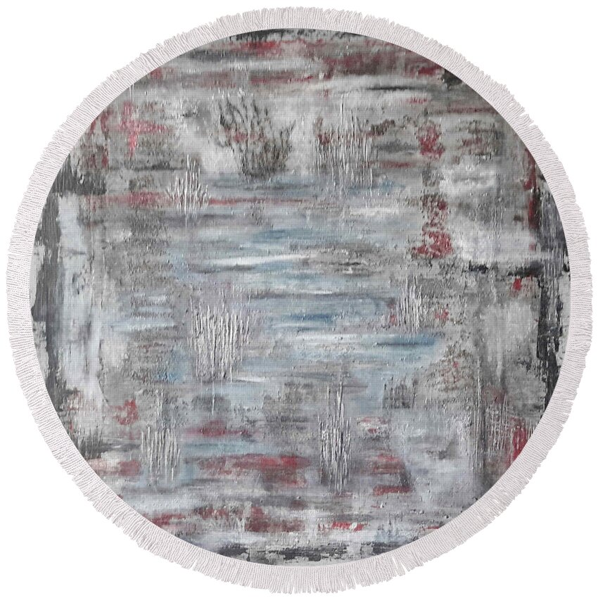 Abstract Painting Strcutured Mix Round Beach Towel featuring the painting H2 - platzhirsch tres by KUNST MIT HERZ Art with heart