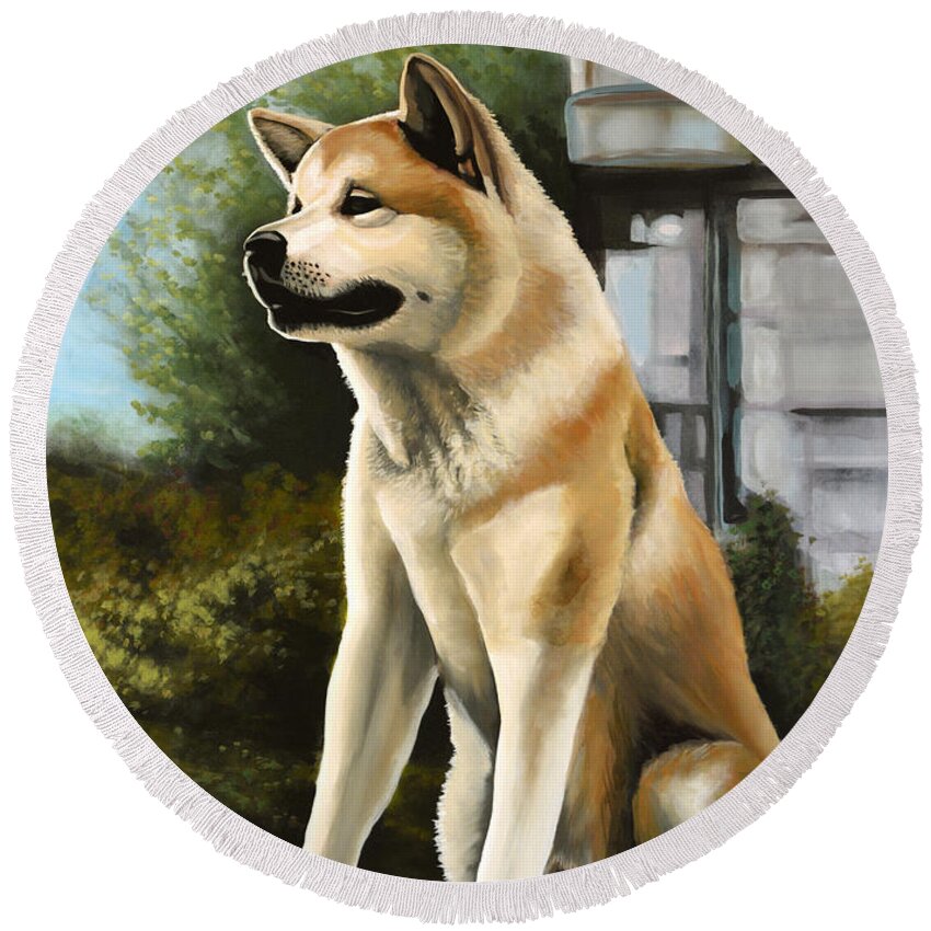 Hachi Round Beach Towel featuring the painting Hachi Painting by Paul Meijering