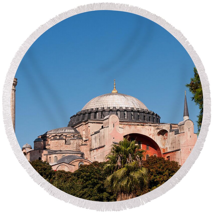 Istanbul Round Beach Towel featuring the photograph Hagia Sophia Blue Sky 01 by Rick Piper Photography