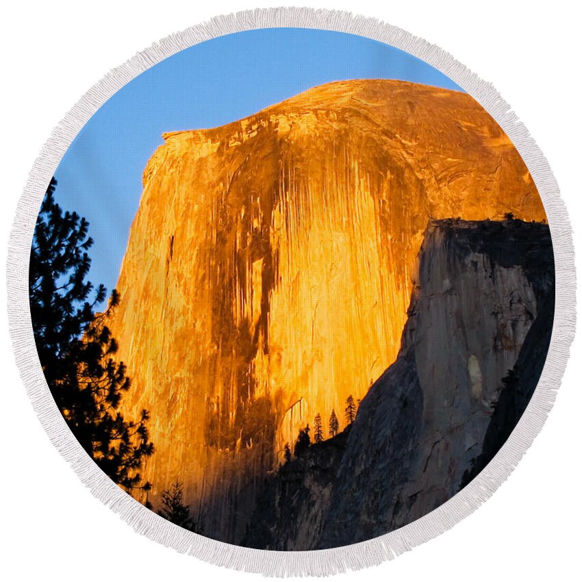 Yosemite Round Beach Towel featuring the photograph Half Dome Yosemite at Sunset by Shane Kelly
