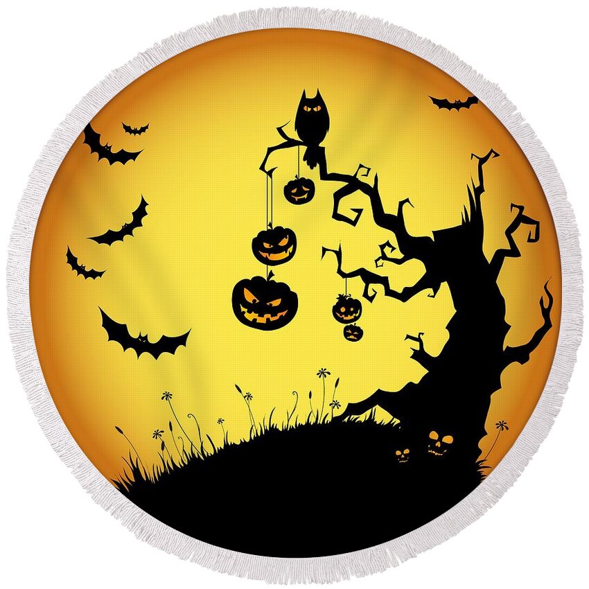 Halloween Round Beach Towel featuring the photograph Halloween Haunted Tree by Gianfranco Weiss