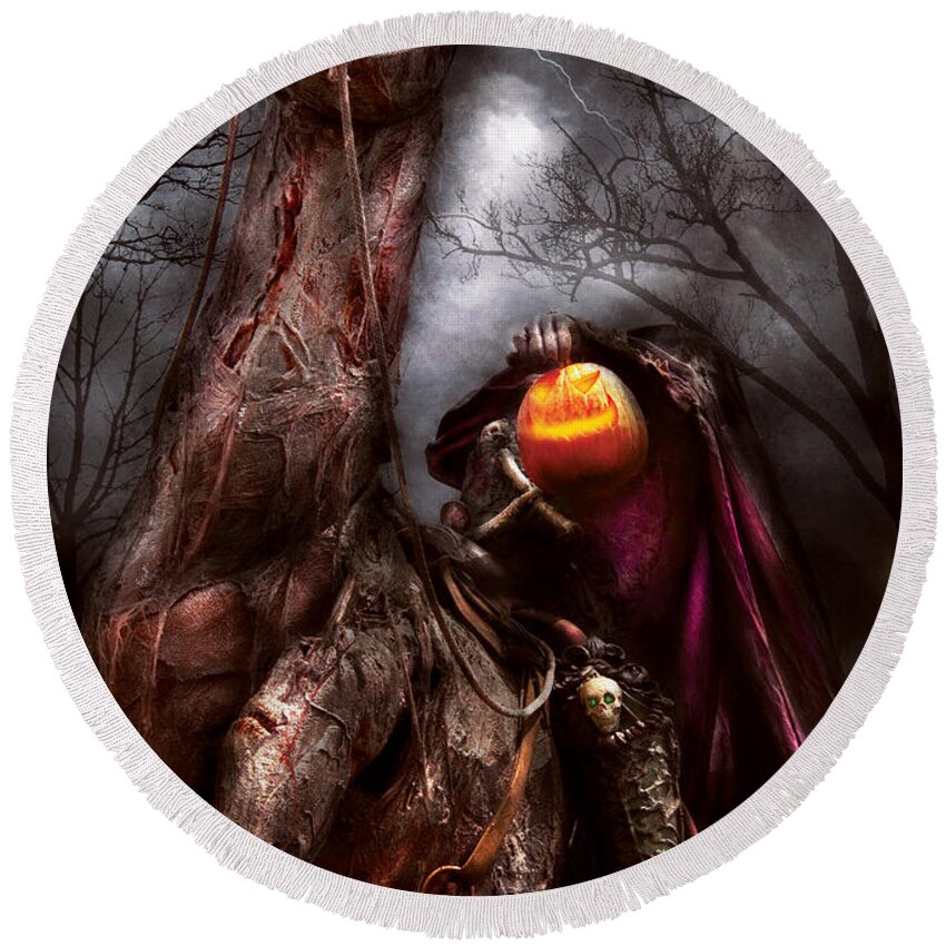 Savad Round Beach Towel featuring the photograph Halloween - The Headless Horseman by Mike Savad