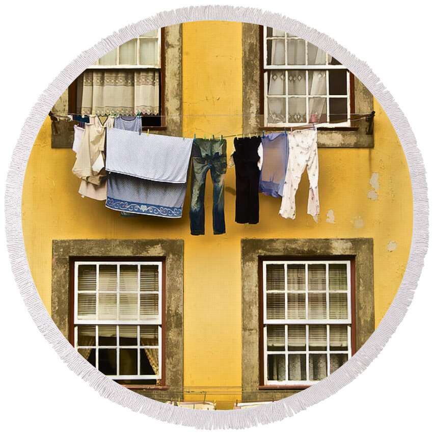 Art Round Beach Towel featuring the photograph Hanging Clothes of Old World Europe by David Letts