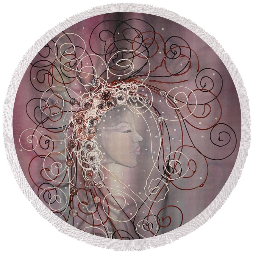 Woman Round Beach Towel featuring the painting Hannah by Krystyna Spink