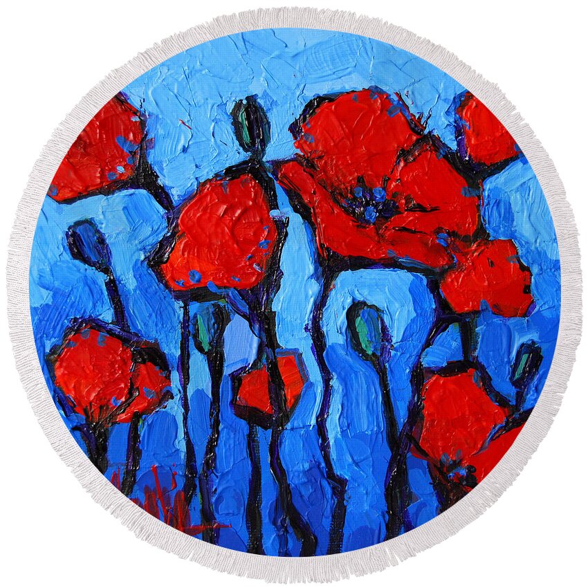 Happy Coquelicots Round Beach Towel featuring the painting Happy Coquelicots by Mona Edulesco