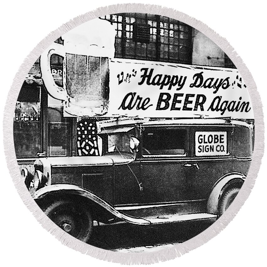 Happy Round Beach Towel featuring the photograph Happy Days are Beer Again by Digital Reproductions