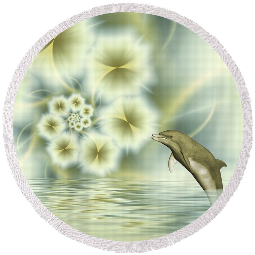 Dolphin Round Beach Towel featuring the digital art Happy Dolphin in a surreal World by Gabiw Art