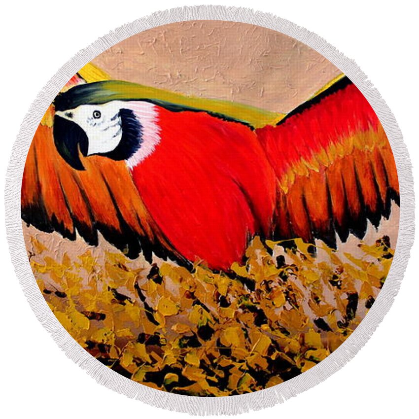 Feather Painting Round Beach Towel featuring the painting Happy Flight by Preethi Mathialagan