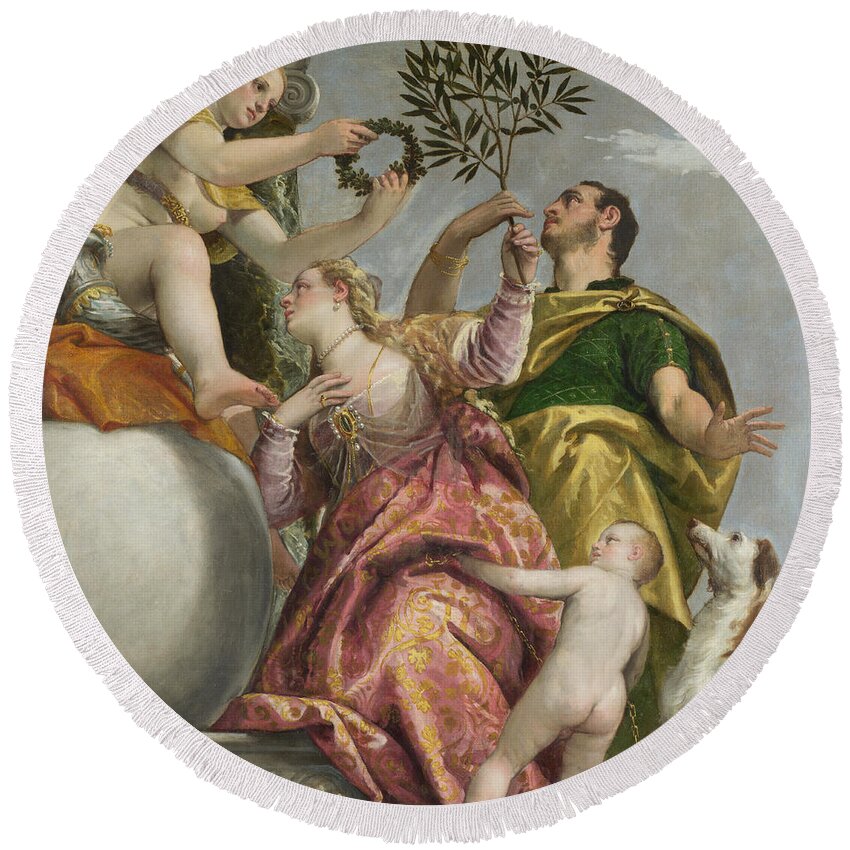 Paolo Veronese Round Beach Towel featuring the painting Happy Union by Paolo Veronese