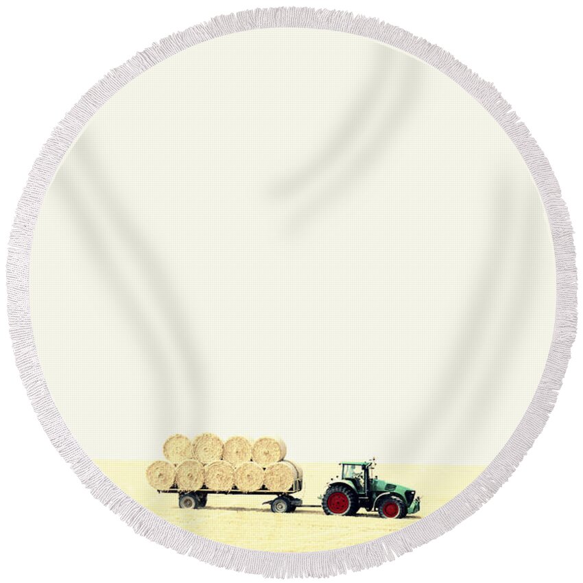 Tractor Round Beach Towel featuring the photograph Harvest by Chevy Fleet
