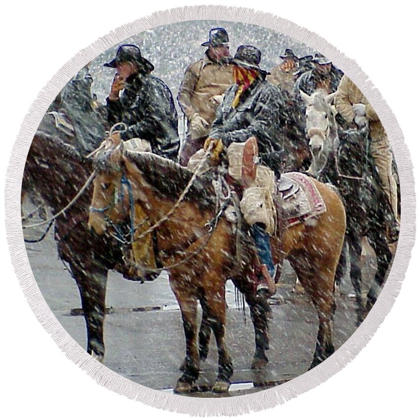 Western Round Beach Towel featuring the photograph Hashknife Pony Express by Matalyn Gardner
