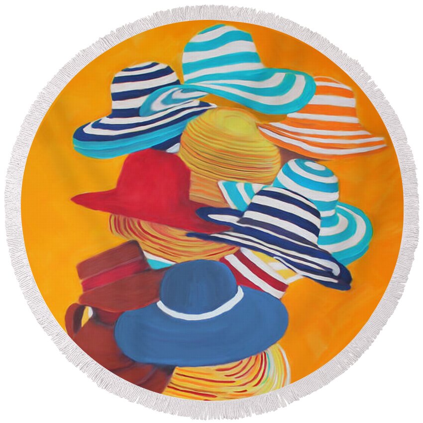 Hats Round Beach Towel featuring the painting Hats Off by Deborah Boyd