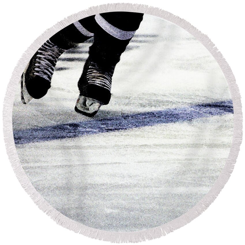 Hockey Round Beach Towel featuring the photograph He Skates by Karol Livote