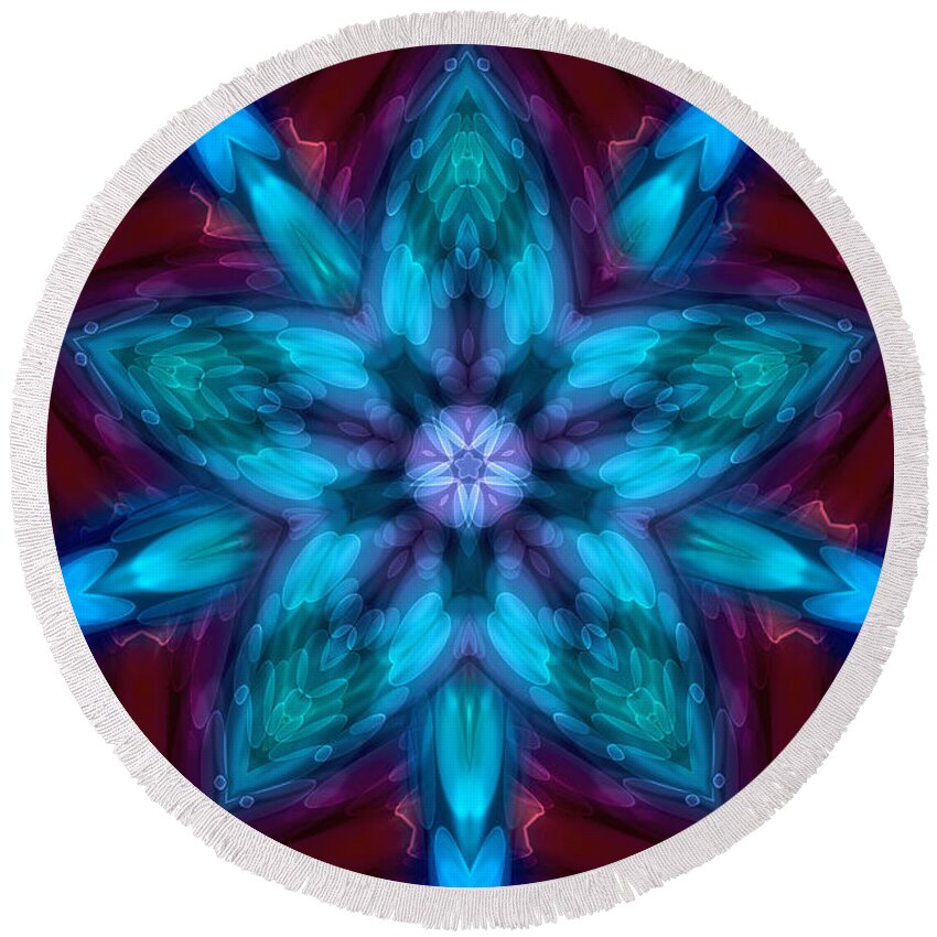 Kaleidoscopes Round Beach Towel featuring the digital art Heart Flower by Peggy Collins