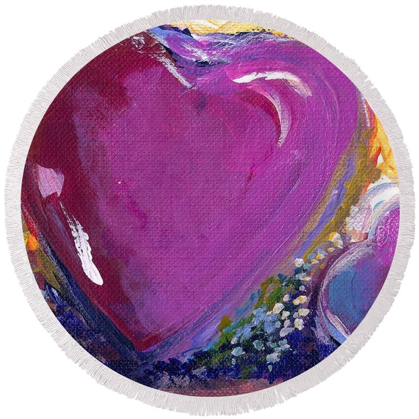 Heart Round Beach Towel featuring the painting Heart of Love by Bernadette Krupa