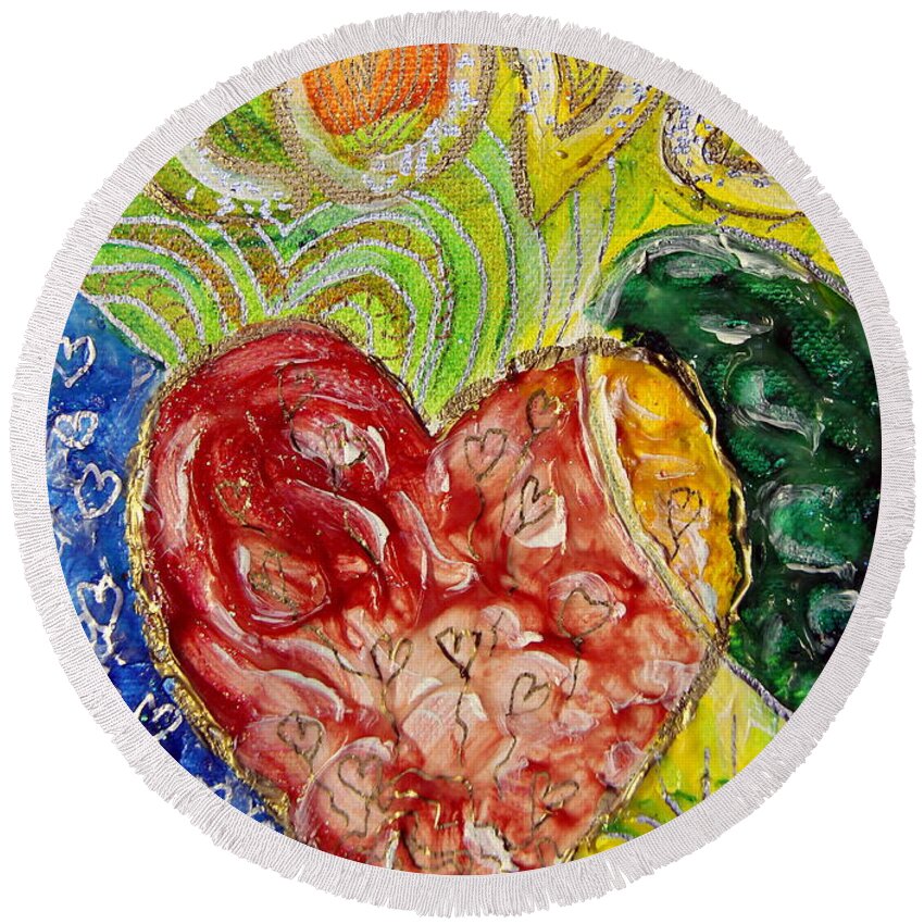  Round Beach Towel featuring the painting Heart to Heart G by Gideon Cohn
