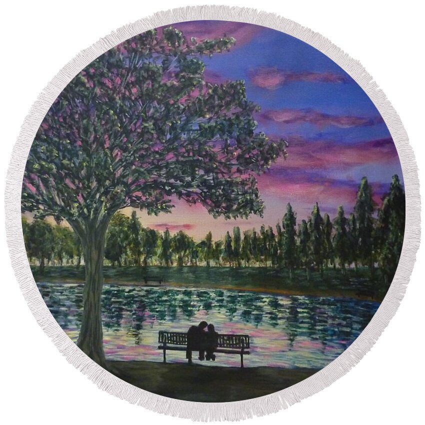 Heartwell Park Round Beach Towel featuring the painting Heartwell Park by Amelie Simmons