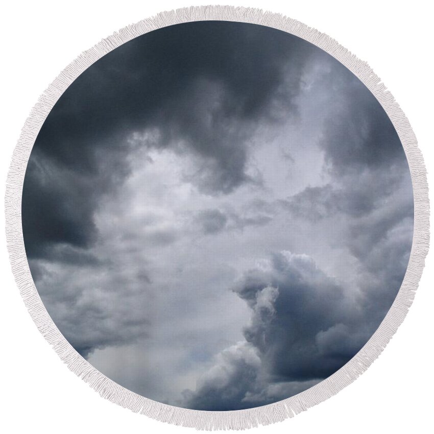 Clouds Round Beach Towel featuring the photograph Heaven Looks Angry by Vivian Martin