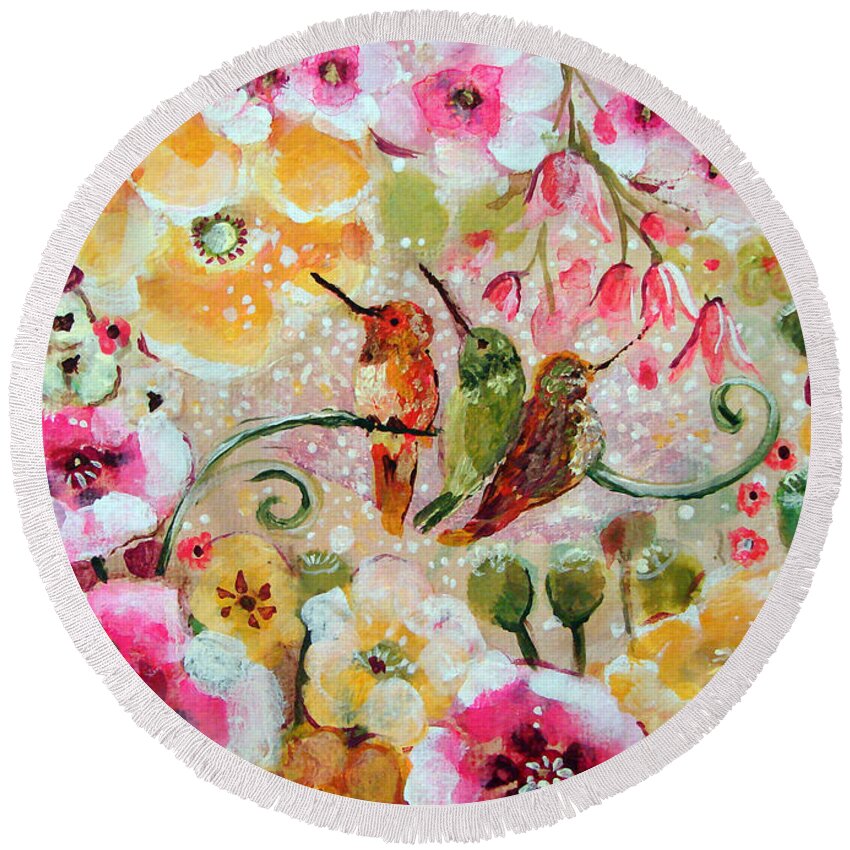 Birds Round Beach Towel featuring the painting Heaven Such Grace by Ashleigh Dyan Bayer