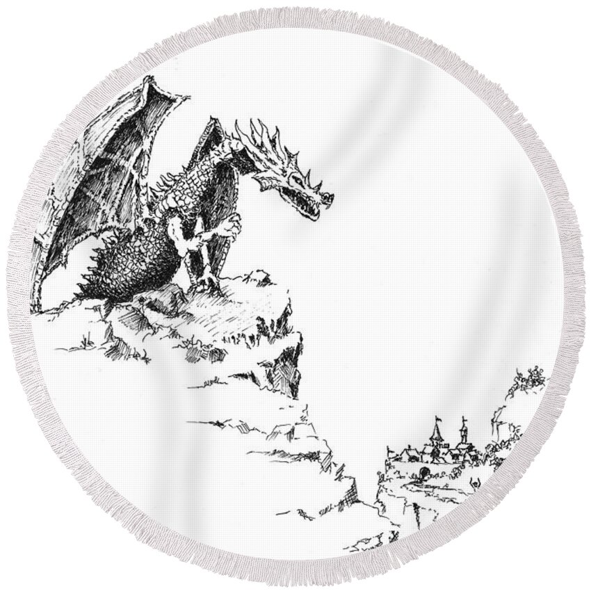 Dragon Round Beach Towel featuring the drawing Hello There by Sam Sidders