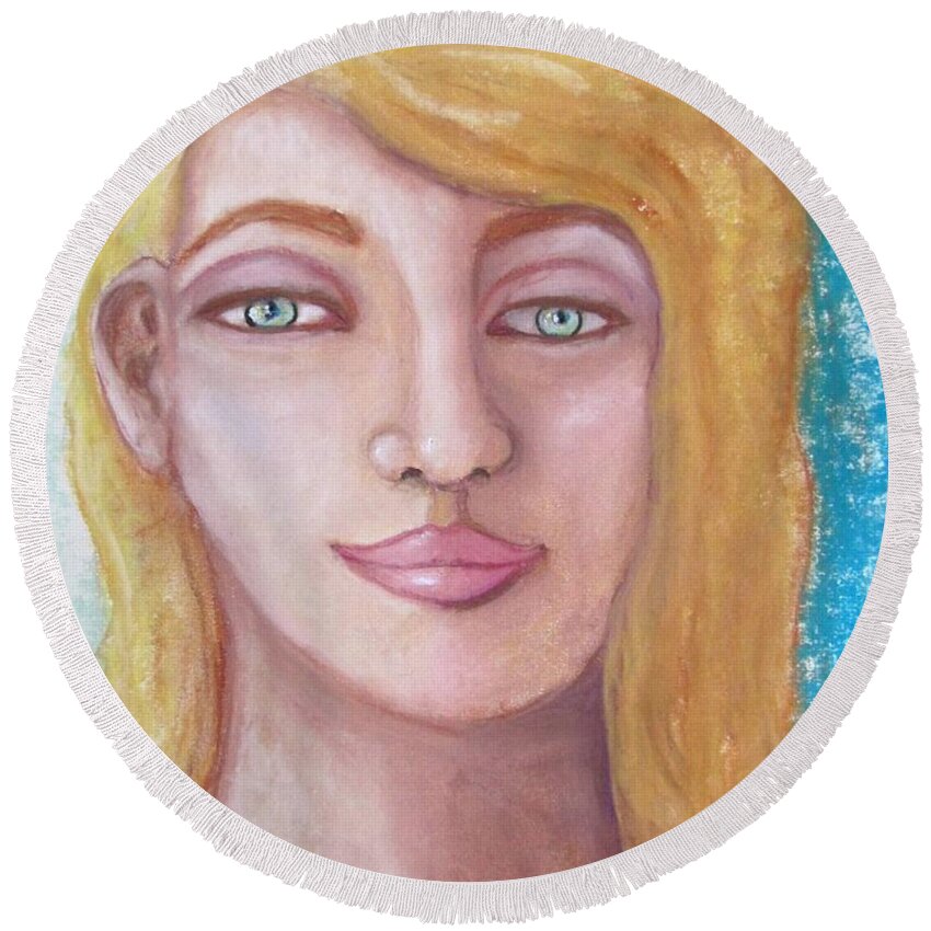 Woman Round Beach Towel featuring the painting Her by Laurie Morgan