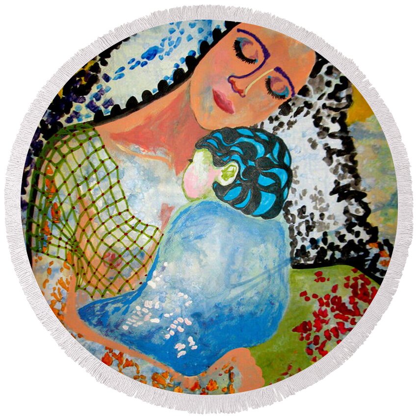 Woman Round Beach Towel featuring the painting Her Love by Amy Sorrell