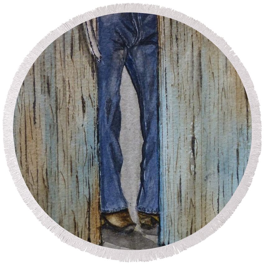 Jeans Round Beach Towel featuring the painting Blue Jeans looking good by Kelly Mills