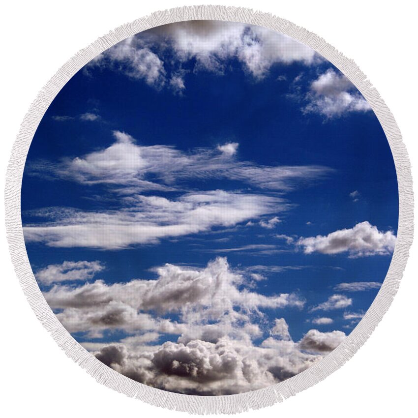 Clouds Round Beach Towel featuring the photograph High in the Sky #1 Enhanced by Ben Upham III