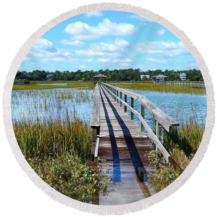 Scenic Round Beach Towel featuring the photograph High Tide At Pawleys Island by Kathy Baccari