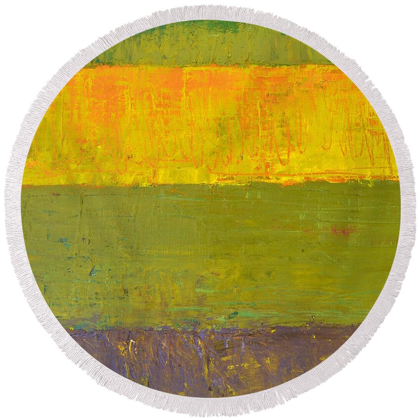Abstract Expressionism Round Beach Towel featuring the painting Highway Series - Sunrise by Michelle Calkins