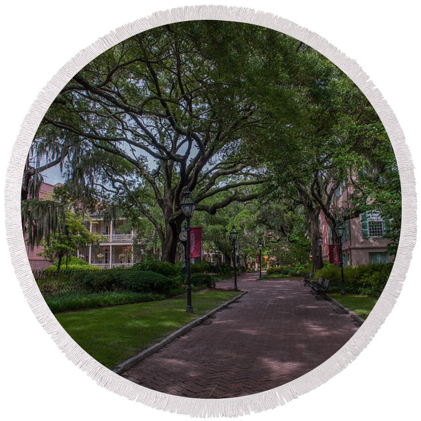College Of Charleston Round Beach Towel featuring the photograph Historic Campus by Dale Powell