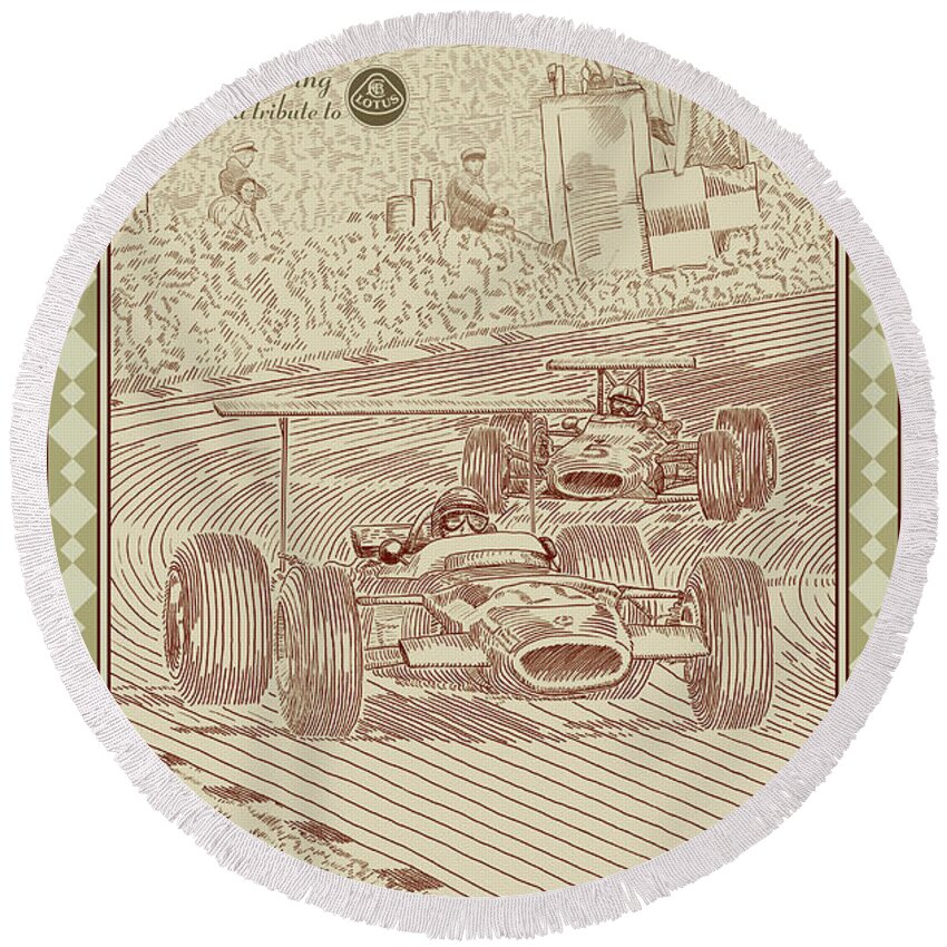 Historic Car Racing Round Beach Towel featuring the digital art Historic Car Racing by Georgia Clare