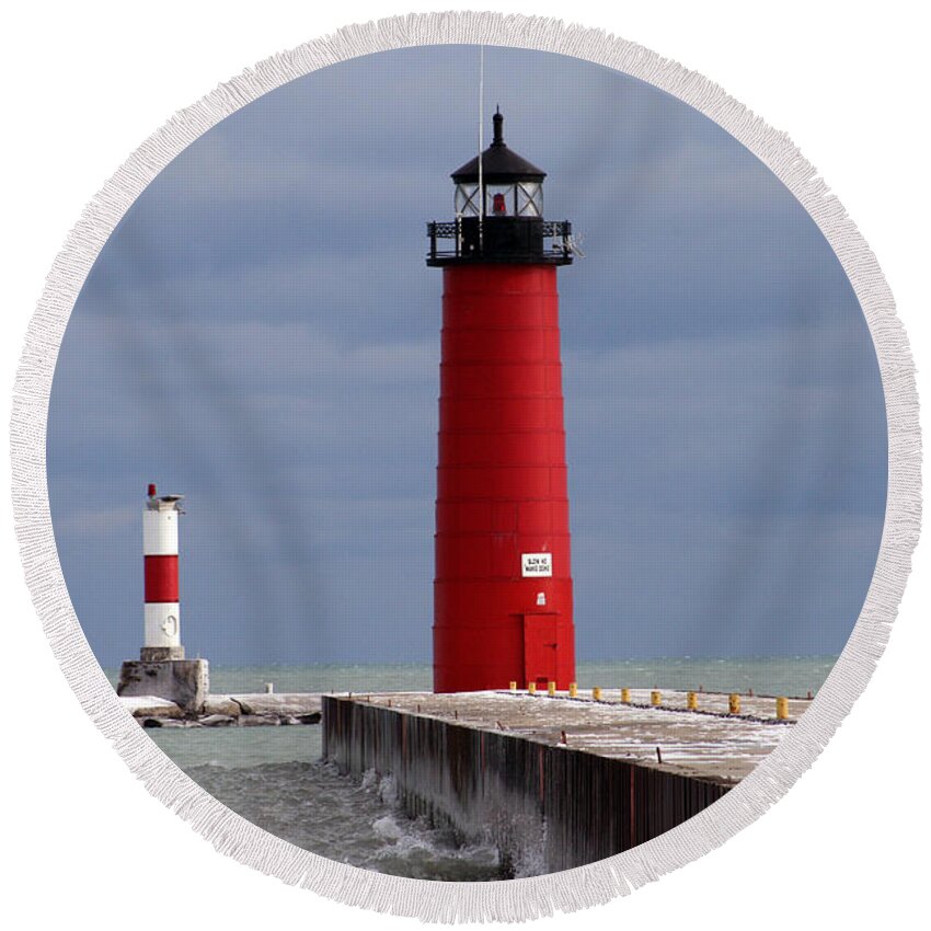 Historic Round Beach Towel featuring the photograph Historic Pierhead Lighthouse by Kay Novy