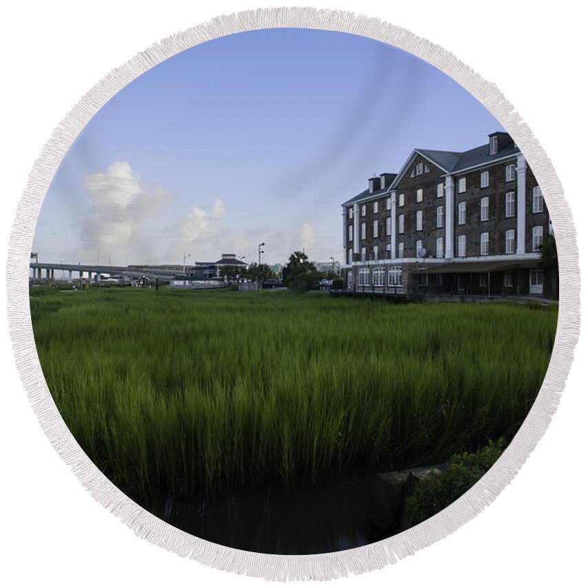 Historic Rice Mill Round Beach Towel featuring the photograph Historic Rice Mill by Dale Powell