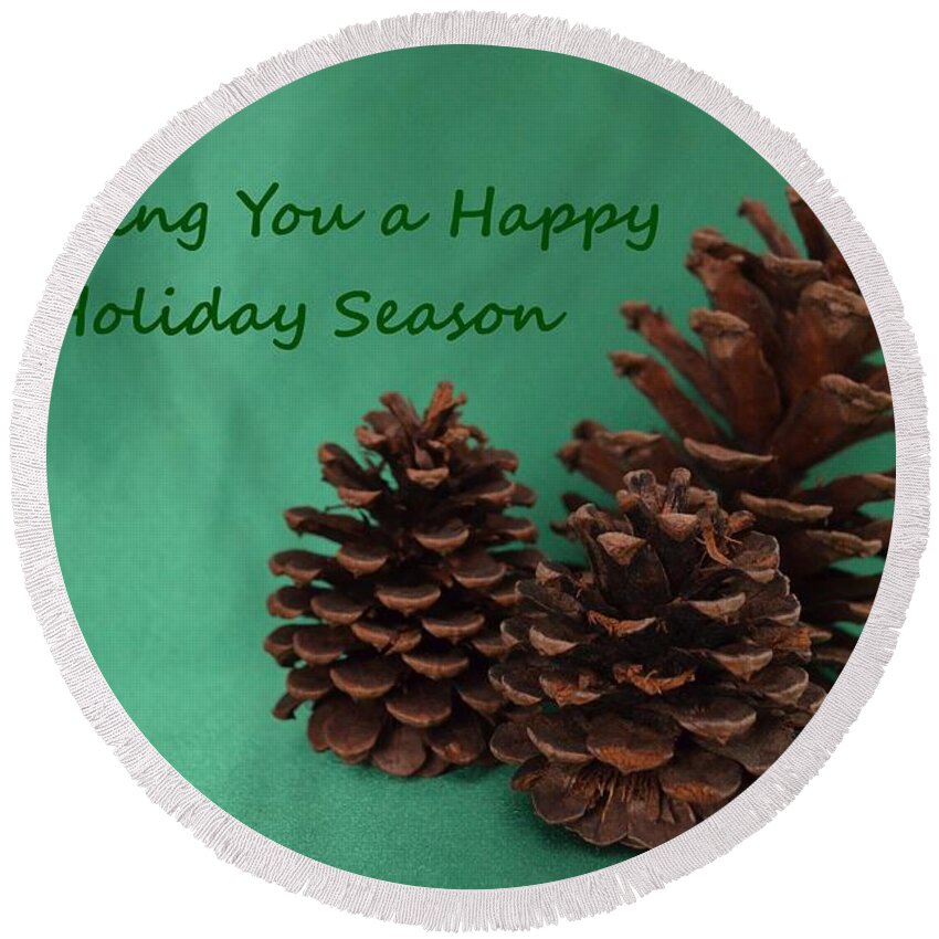 Pine Cones Round Beach Towel featuring the photograph Holiday Pine Cones by Mary Deal